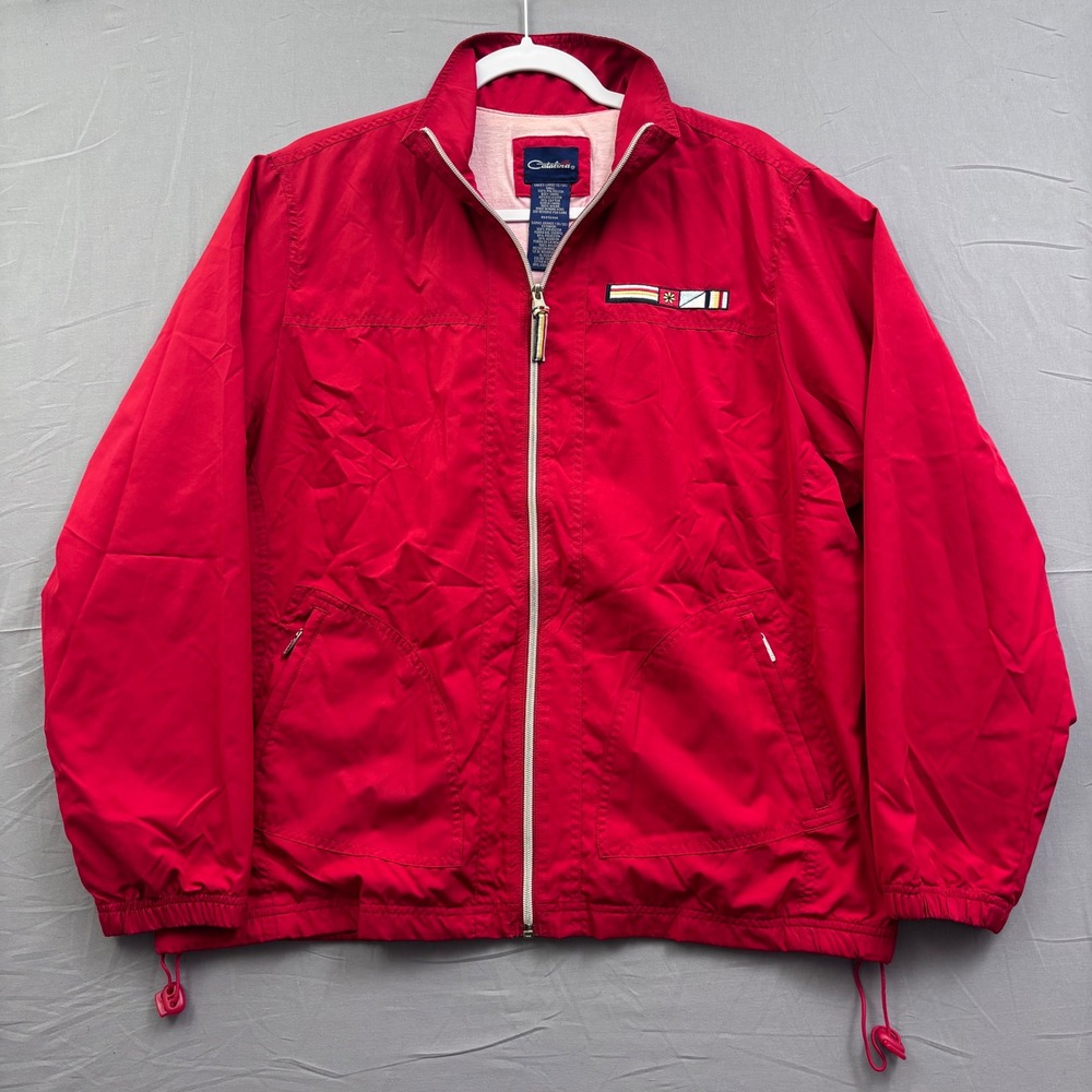 90s Vtg Catalina Womens L China Red Nautical Windbreaker Jacket Large Full Zip